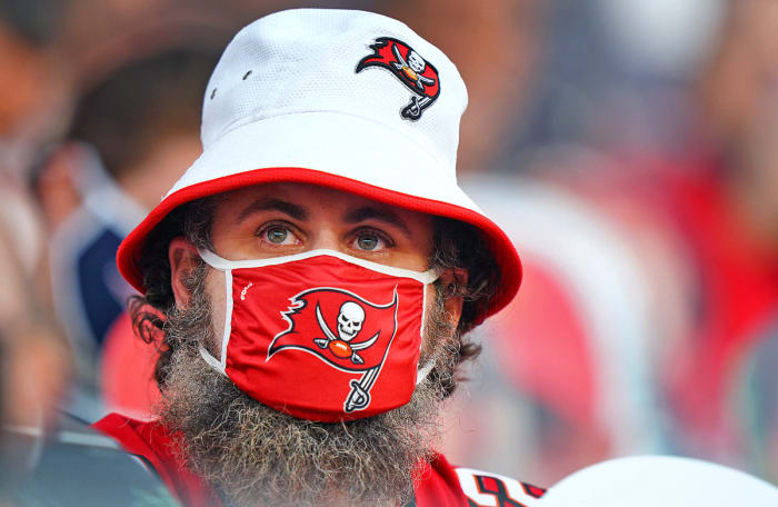 Portrait of a Buccaneers fan in a mask